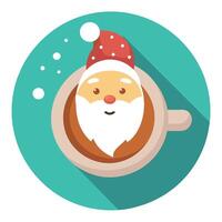 Cup of latte coffee with Santa Claus shape art on foam. top view. Christmas and New Year background. vector