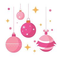 A pink christmas background with ornaments and stars on it's side. vector