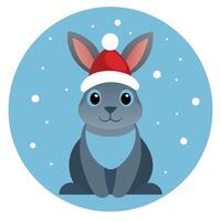 Winter Rabbit in Christmas Hat with Bokeh Background. vector