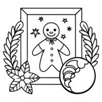 Christmas composition. frame with ginger snap. cookie and gingerbread. on brown wooden background. vector