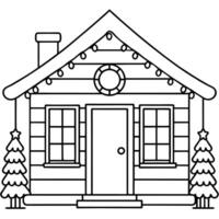 A small cabin with christmas lights on the front door and porch. vector