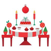 Table decorated for Christmas eve dinner with red ornaments vector