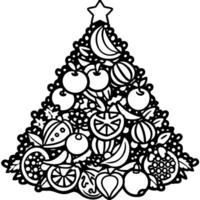 Christmas tree made of healthy food on black background. Top view with copy space mixed fruits vector