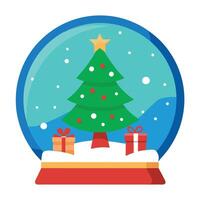 Merry Christmas snow globe with christmas tree and decorations vector