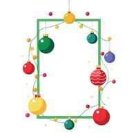 Christmas vertical frame decorated with colorful balls and glowing lights. Realistic rendering. vector