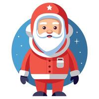 Father christmas dressed as a futuristic astronaut in outer space. vector