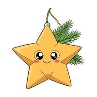 Close-up of gold sparkling star ornament hanging on a christmas tree vector