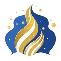 Abstract christmas illustration. gold wavy shapes and particles on blue background vector