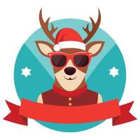 Portrait of reindeer Rudolph with sunglasses. Merry Christmas banner. vector