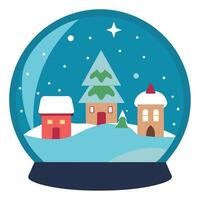 Snow globe with winter town and Christmas trees inside. vector