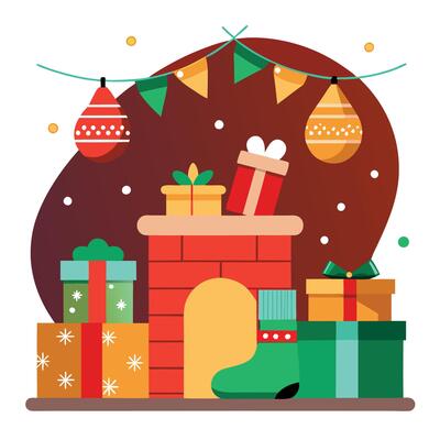Socks for gifts in a festive interior. Merry christmas and happy new year concept