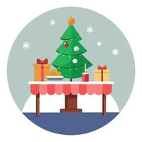 Christmas Table with a christmas tree in the background. vector