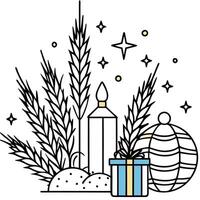 Pastel Blue and Gold Festive Scene. Beautiful Christmas Decorations with Pampas Grass. vector