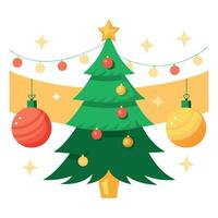 Golden baubles sparkling on christmas tree with magical festive lights wide format banner vector