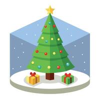 3d illustration of christmas tree with bokeh light in room vector