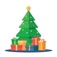 Christmas trees and heap of gift boxes and space for text over wall. christmas background vector
