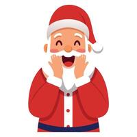 Man in Santa Claus Suit Expressing Happy Surprise with Hands on Face vector