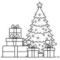 Christmas tree and heap of gift boxes and space for text over wall. christmas background vector
