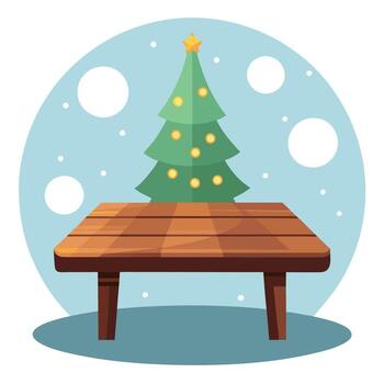 de madera mesa en frente de borroso Navidad antecedentes con bokeh luces vector