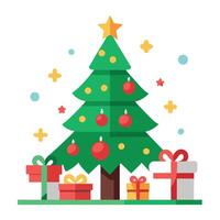 Illustration of a christmas tree with red and green decorations and presents. vector