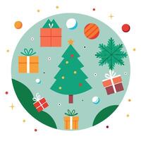 Christmas tree and presents in a circle vector