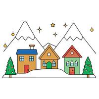 Houses decorated for Christmas. in a small town in the mountains vector