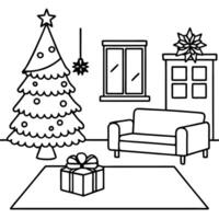 Living room with christmas tree with christmas decorations vector