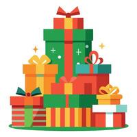 Different christmas presents on a large heap. Large stack of christmas packages. vector