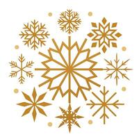 Set of gold christmas snowflakes on white background. vector