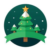 Minimal christmas 3d rendering horizontal banner with xmas trees shapes on dark green background vector