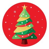 Illustration of a decorated christmas tree against red background with glitter. copy space vector