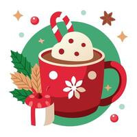 Festive Delights Unveiled. Christmas Hot Cocoa and Marshmallow Charm vector