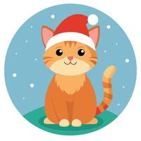 Cute ginger cat in Santa Claus hat on bokeh christmas background vector