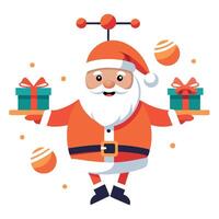 Santa Claus Flying on a drone to deliver Xmas gifts. Generative art vector