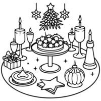 Illustration dinner table setting with christmas decoration vector
