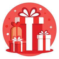Illustration of full frame of red gifts with ribbons and bows on red background vector