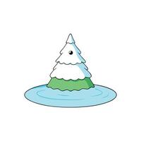 A white christmas tree in the middle of a frozen lake. vector
