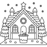 Gingerbread house on a christmas table with a background of lights. vector