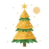 Christmas tree with golden lights and snowflakes on bokeh background. vector