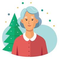Portrait of a smiling senior woman standing in front of christmas tree vector