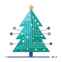 Technology themed electronic sparkling Christmas tree with circuit board elements. copy space vector