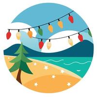 Christmas lights on the beach. vintage style background. vector