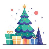 Fantasy background with abstract christmas tree and gift boxes vector