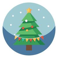 Christmas tree banner with a garland of lights on a blurred background. vector