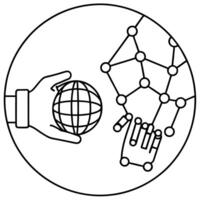 Robot hand and human touching on global virtual network connection. vector