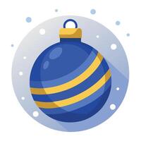 Christmas tree decoration with blue bauble on bokeh background with copy space. vector