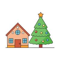 Christmas tree in front of a house. christmas tree in front of christmas tree vector