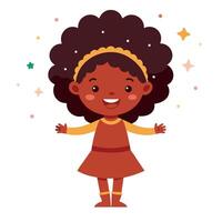 Little happy afro girl concept of christmas and new year on white background vector