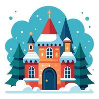 Santa's Workshop in an Enchanting Winter Setting with Fantastical Architecture. vector