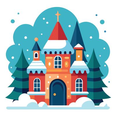 Santa's Workshop in an Enchanting Winter Setting with Fantastical Architecture.